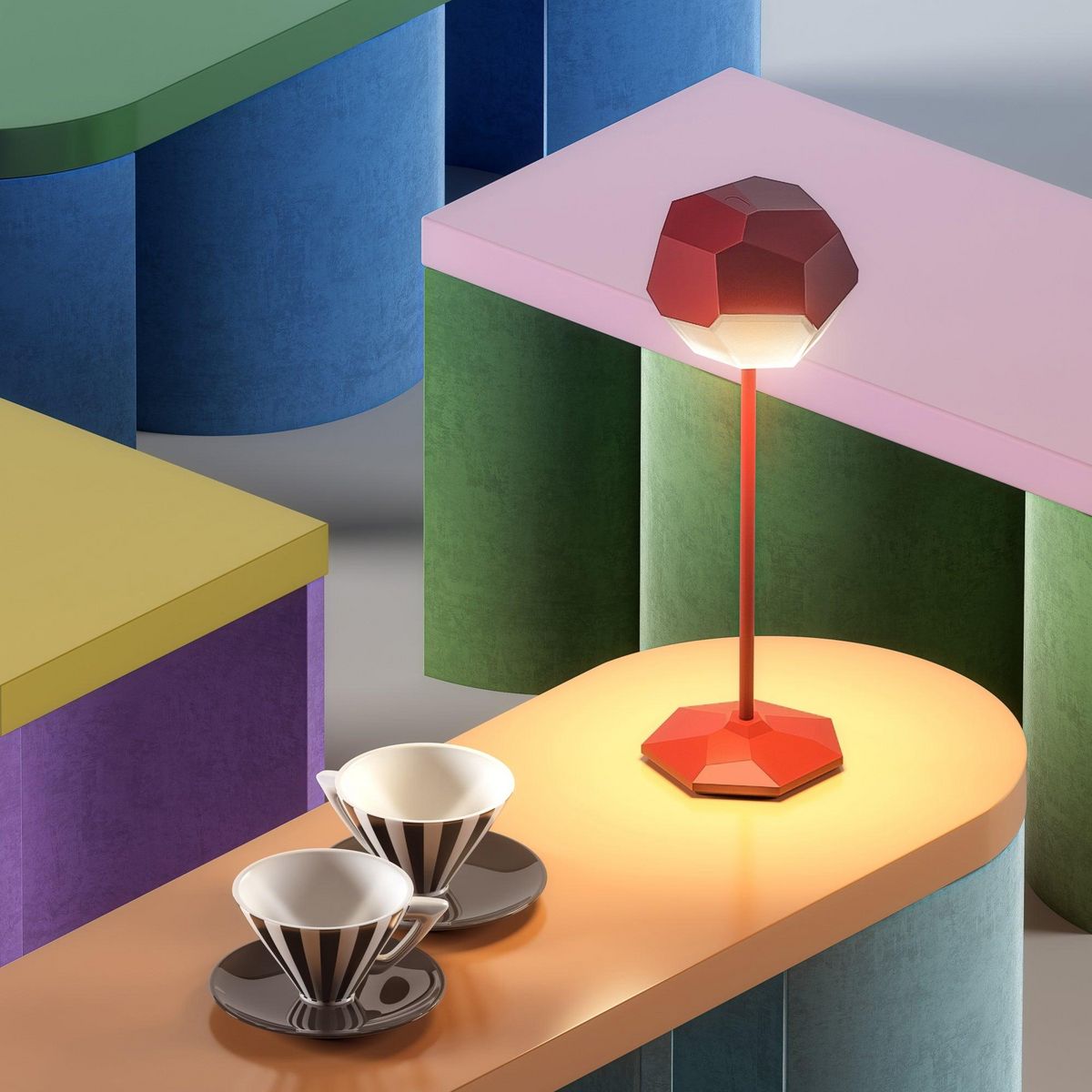 Lumisky Lampe de table design STONE Rouge Aluminium H33cm