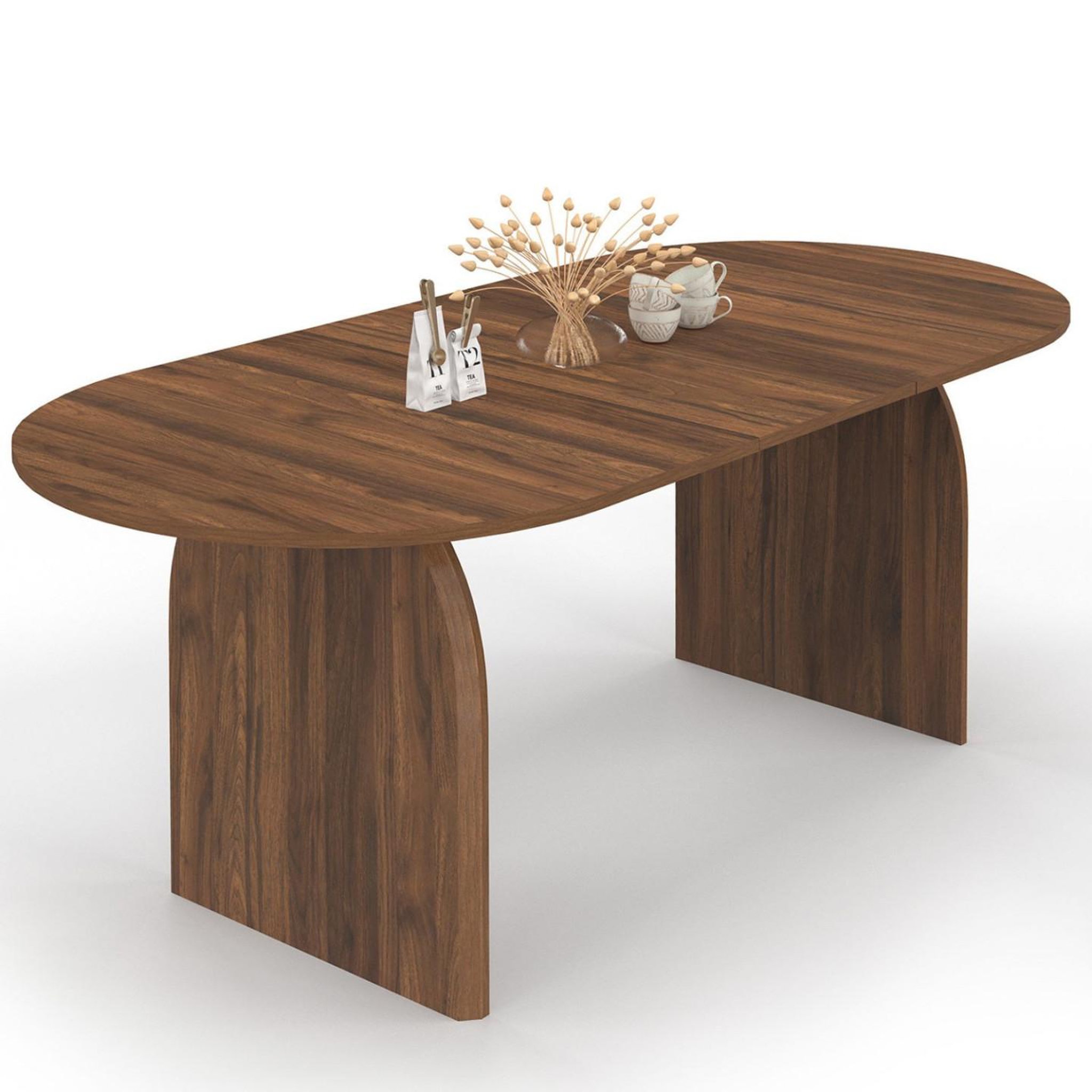 ID MARKET Table à manger extensible japandi ovale edith 6-10 personnes effet noyer 160 - 200 cm
