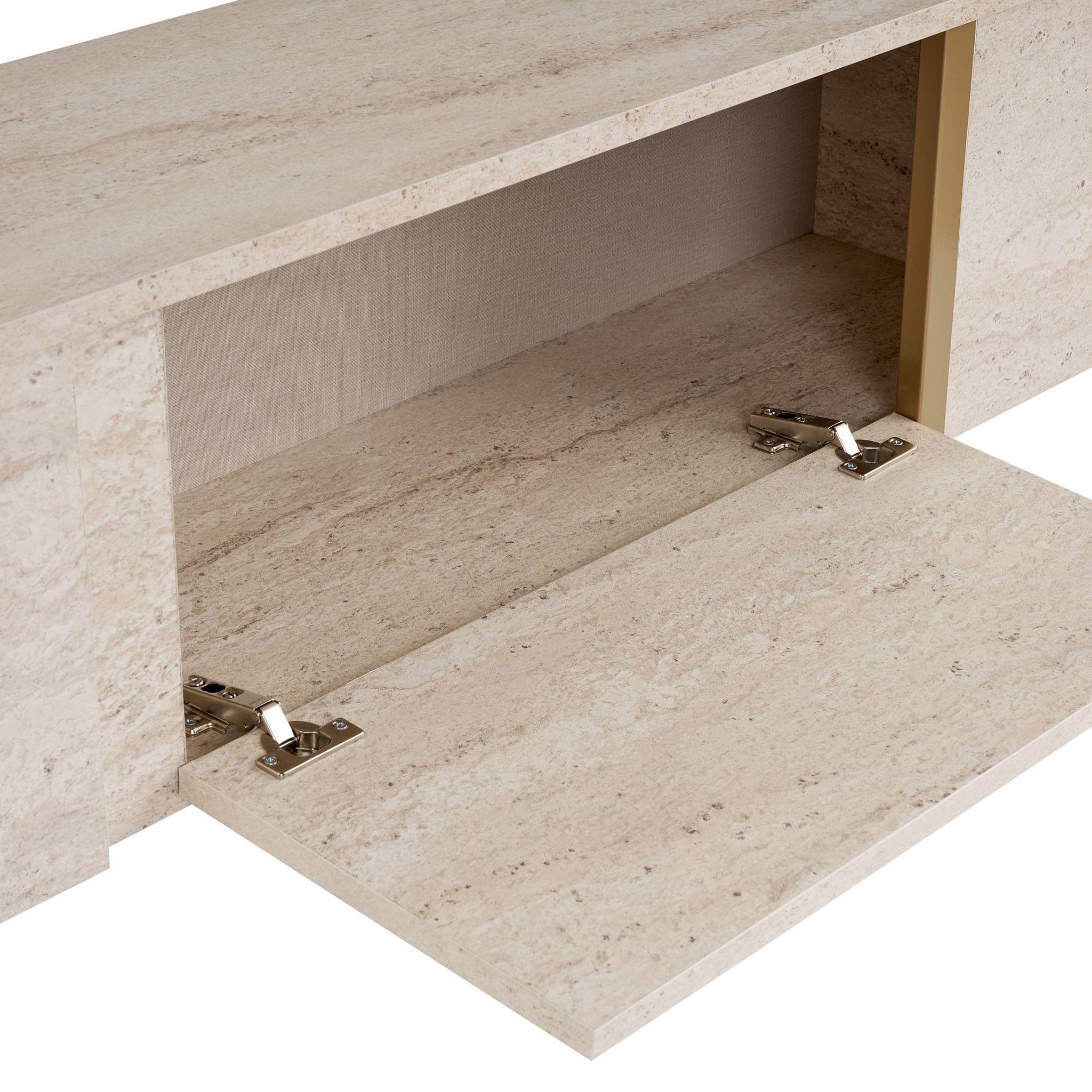 Voir la diapositive 4 : Habitat et Jardin Meuble tv en bois  onera  - 180 x 30 x 50 cm - travertin / or