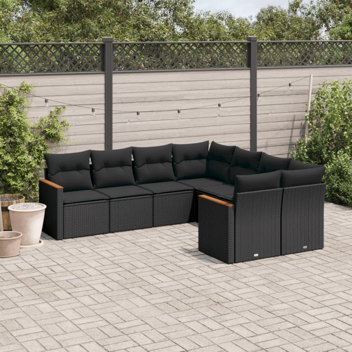 VIDAXL Salon de jardin 8 pcs avec coussins noir resine tressee