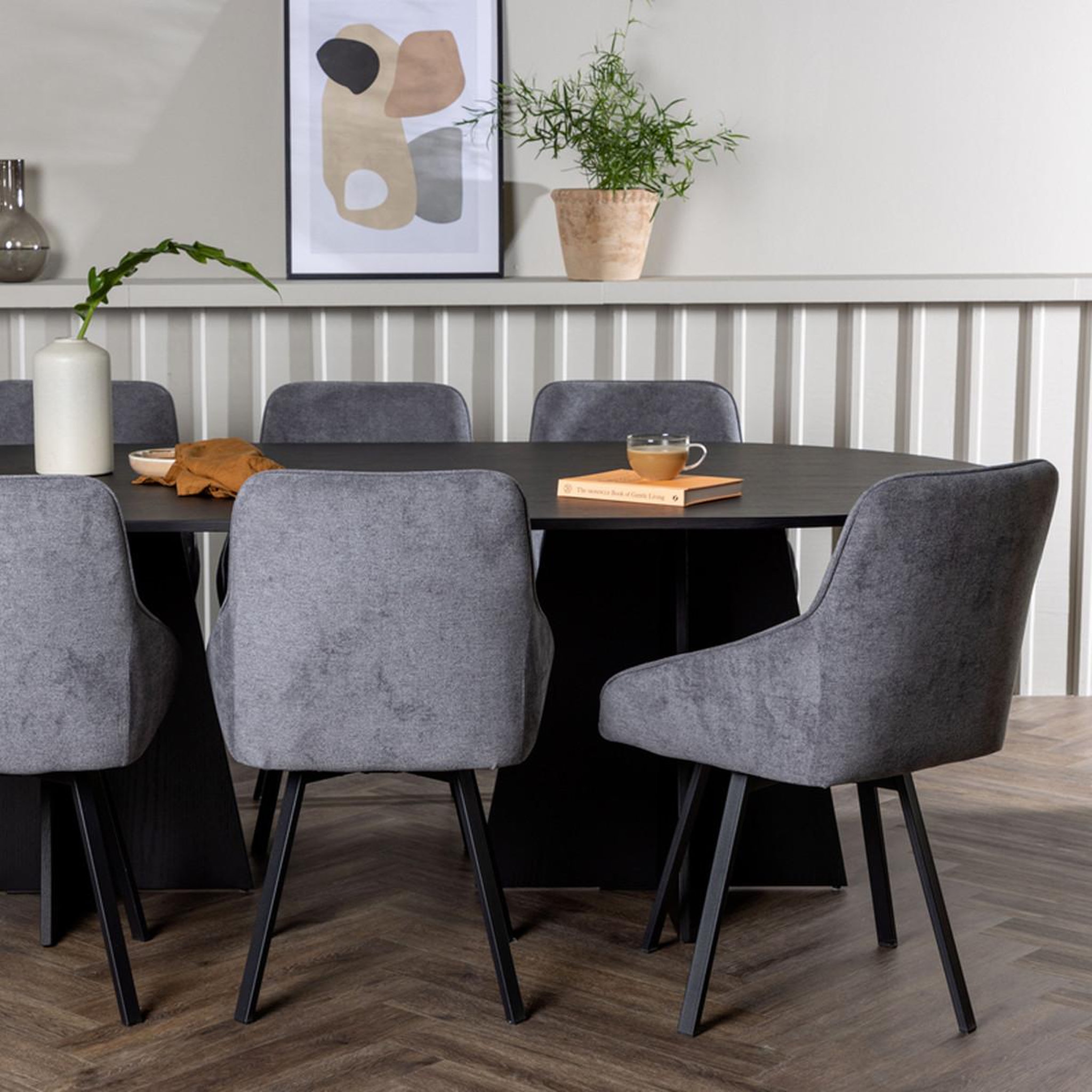 Voir la diapositive 4 : Paris Prix Ensemble table à manger & 6 chaises  bootcut & rosie  230cm noir & gris