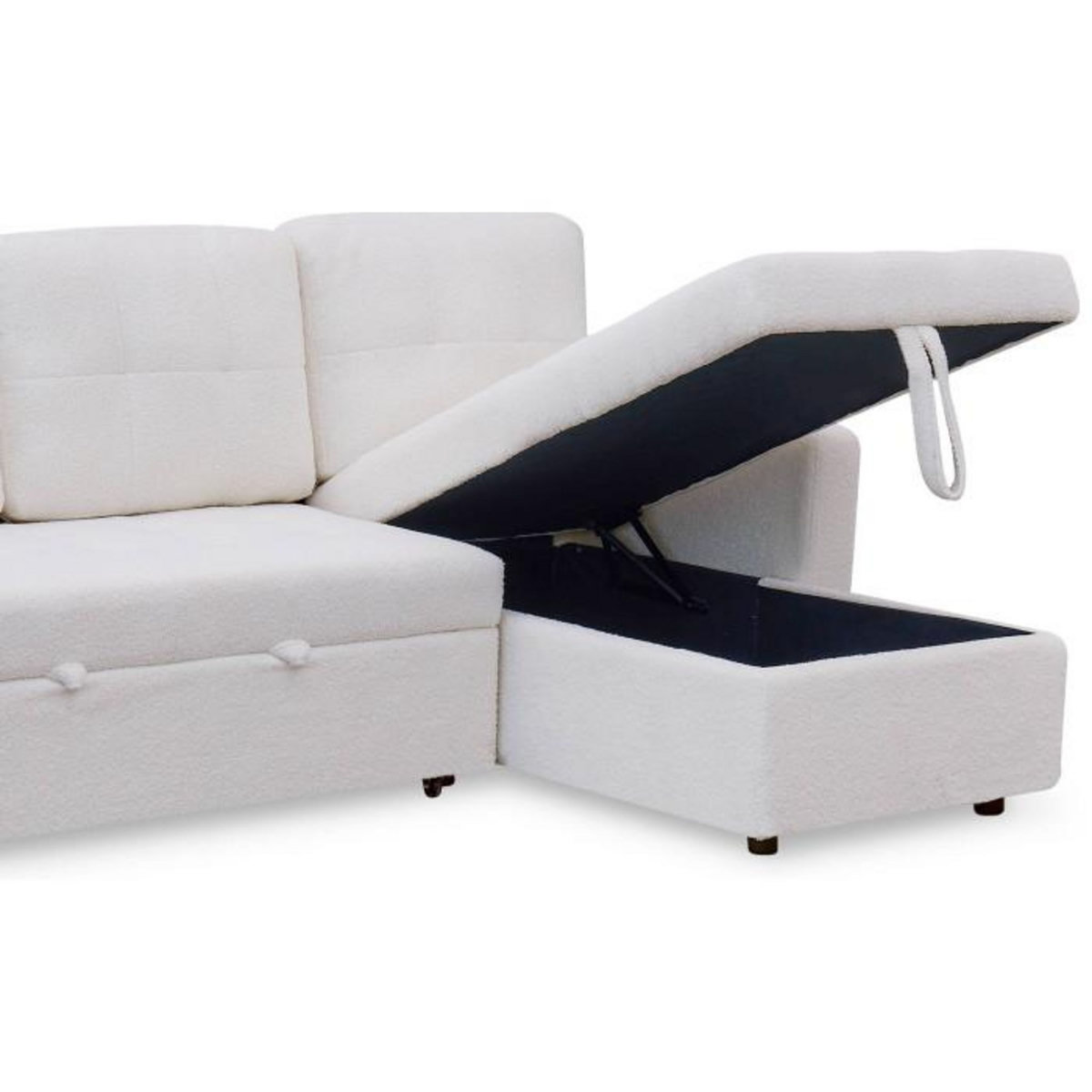 Paris Prix Canapé d'Angle Convertible Bouclette  Corto  221cm Crème