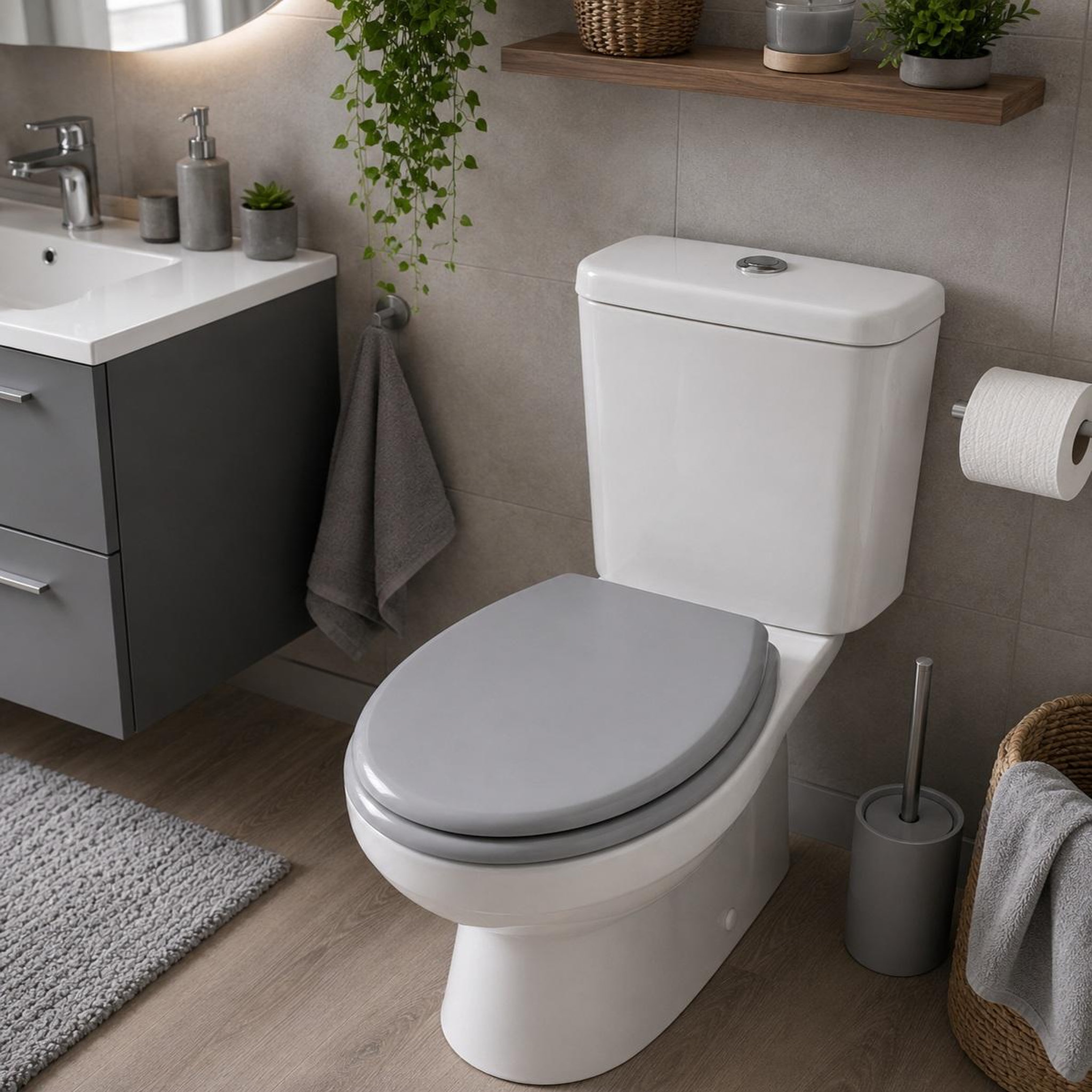 Voir la diapositive 4 : Eden Abattant wc gris mdf – charnières plastiques – 47 x 37 cm