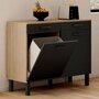 Voir la diapositive 2 : ID MARKET Buffet bas de cuisine avec espace poubelle 100 cm CINA plan de travail H.83 cm 2 portes + tiroirs façon hêtre et noir