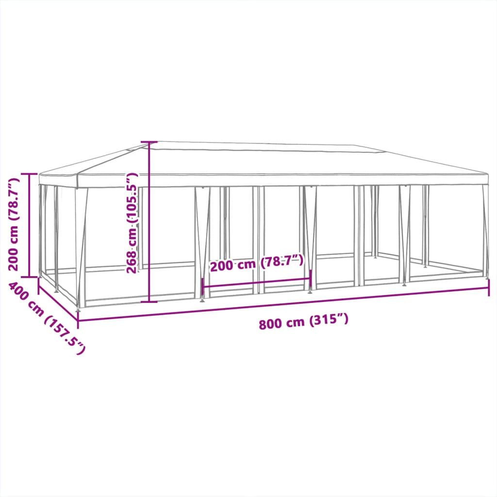 Voir la diapositive 6 : VIDAXL Tente de fete avec 12parois laterales en maille rouge 8x4m PEHD