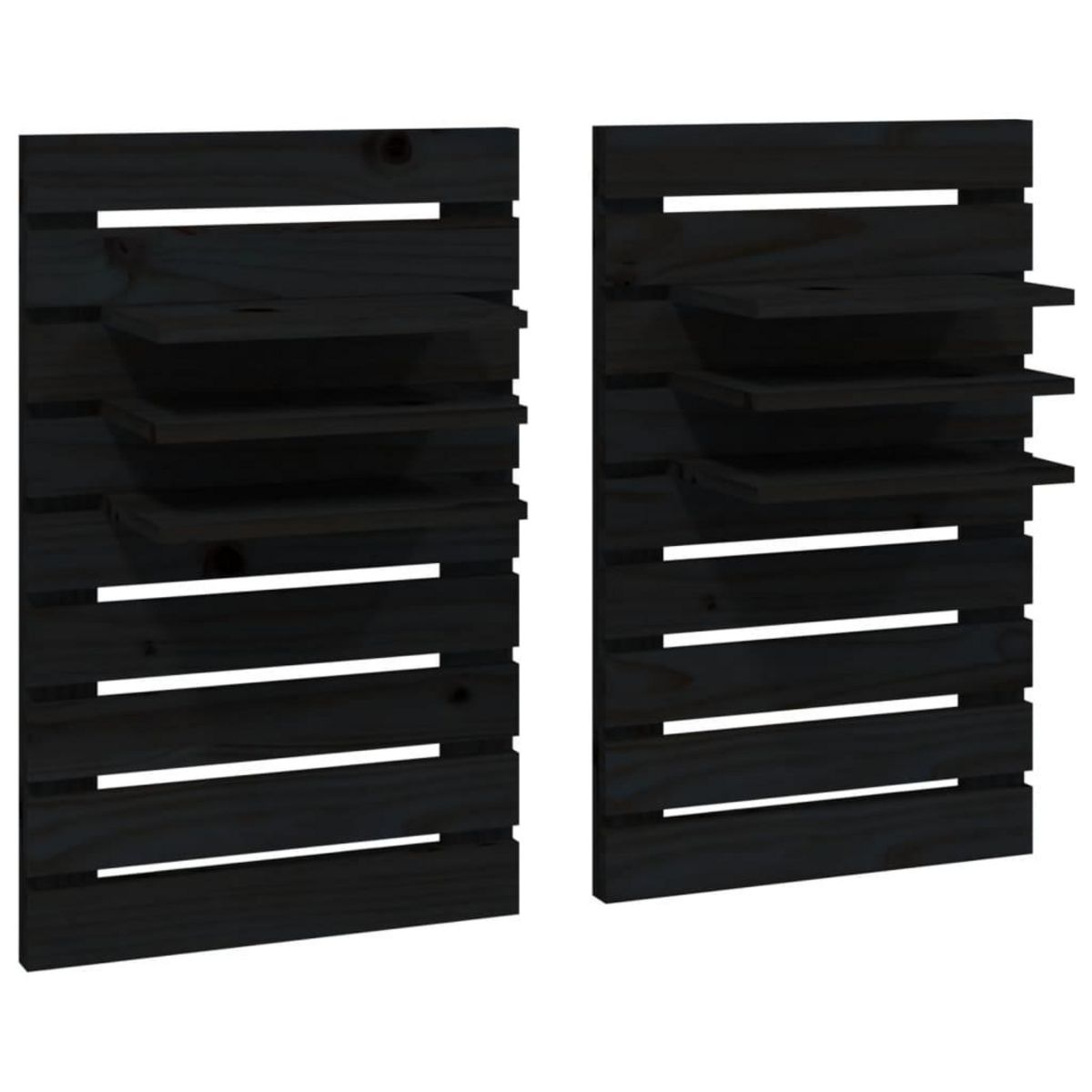 VIDAXL Etageres de chevet murales 2 pcs Noir Bois de pin massif