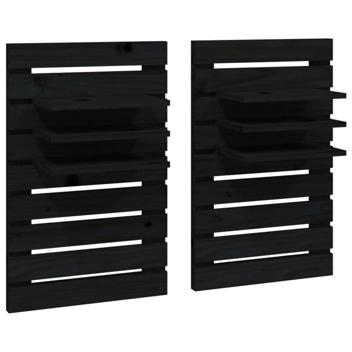 VIDAXL Etageres de chevet murales 2 pcs Noir Bois de pin massif