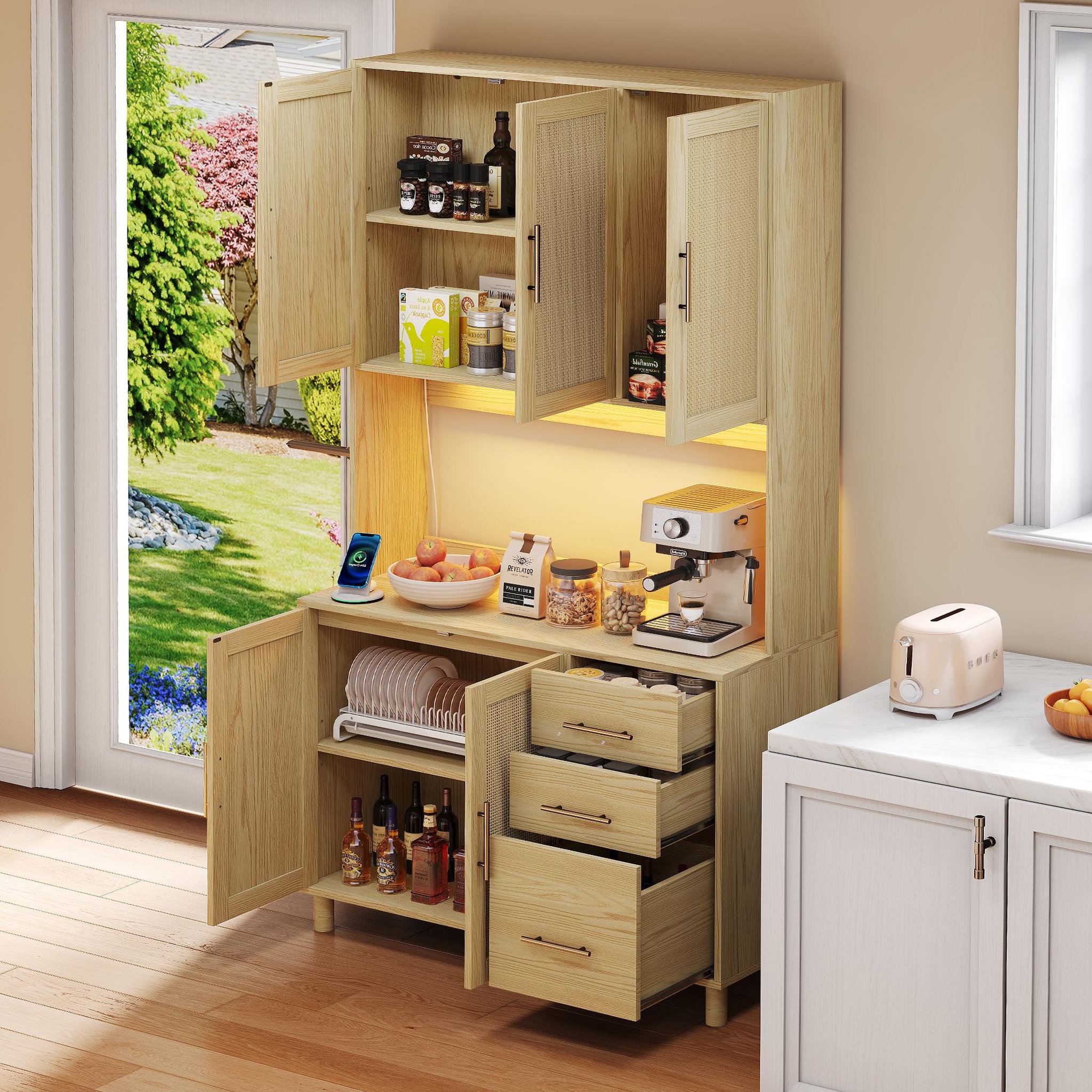 Voir la diapositive 5 : MERAX Buffet de cuisine 5 portes 3 tiroirs