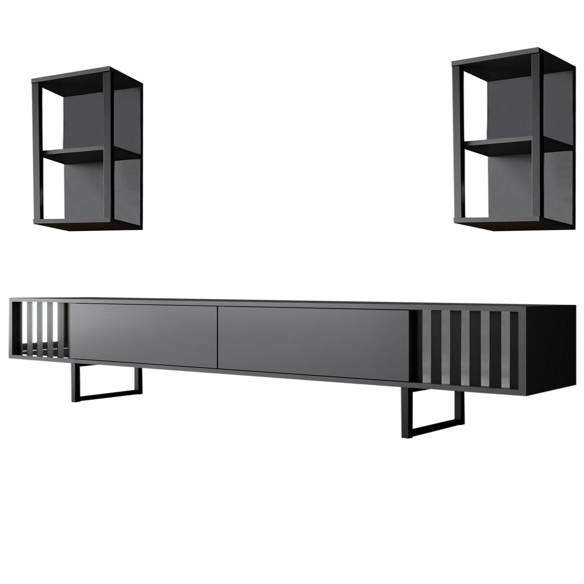 Habitat et Jardin Meuble tv en bois  chrome line  - 180 x 30 x 48 cm - anthracitenoir