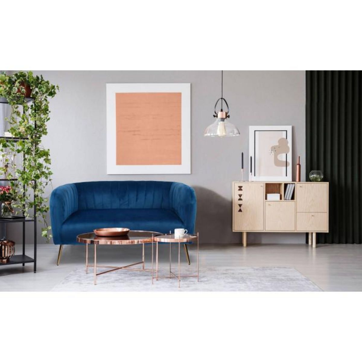 Paris Prix Canapé 2 Places en Velours  Reuben  128cm Bleu