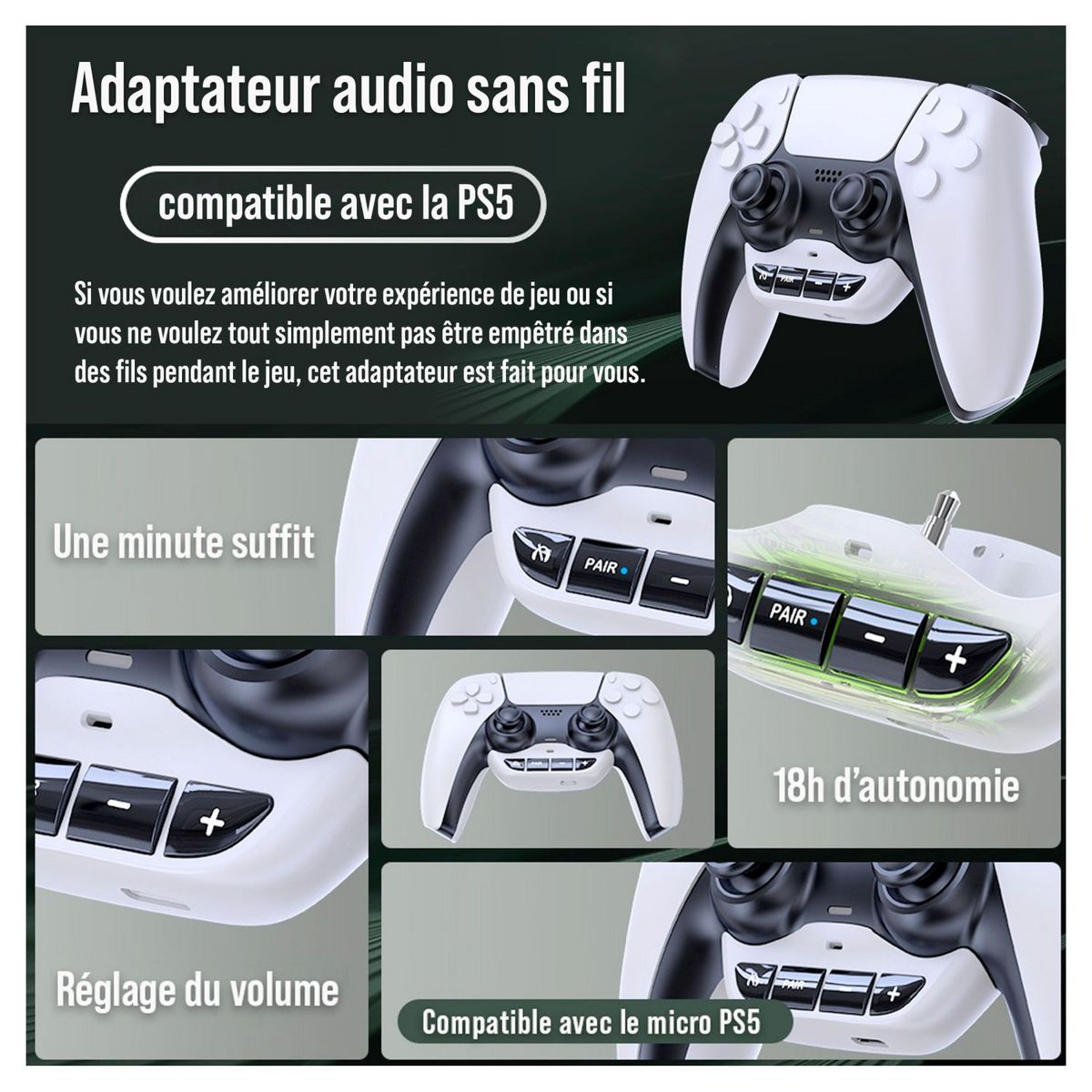 Adaptateur Casque / Ecouteurs Bluetooth pour Manette PS5