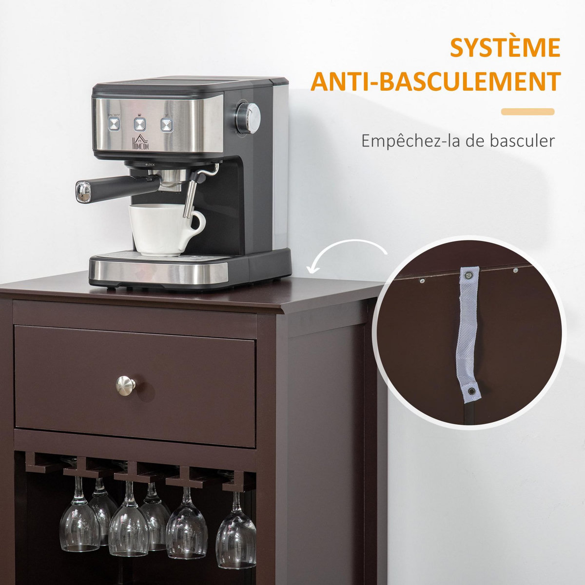 HOMCOM Casier à vin design industriel étagère à bouteilles 12 bouteilles support verres à vin intégré MDF brun foncé