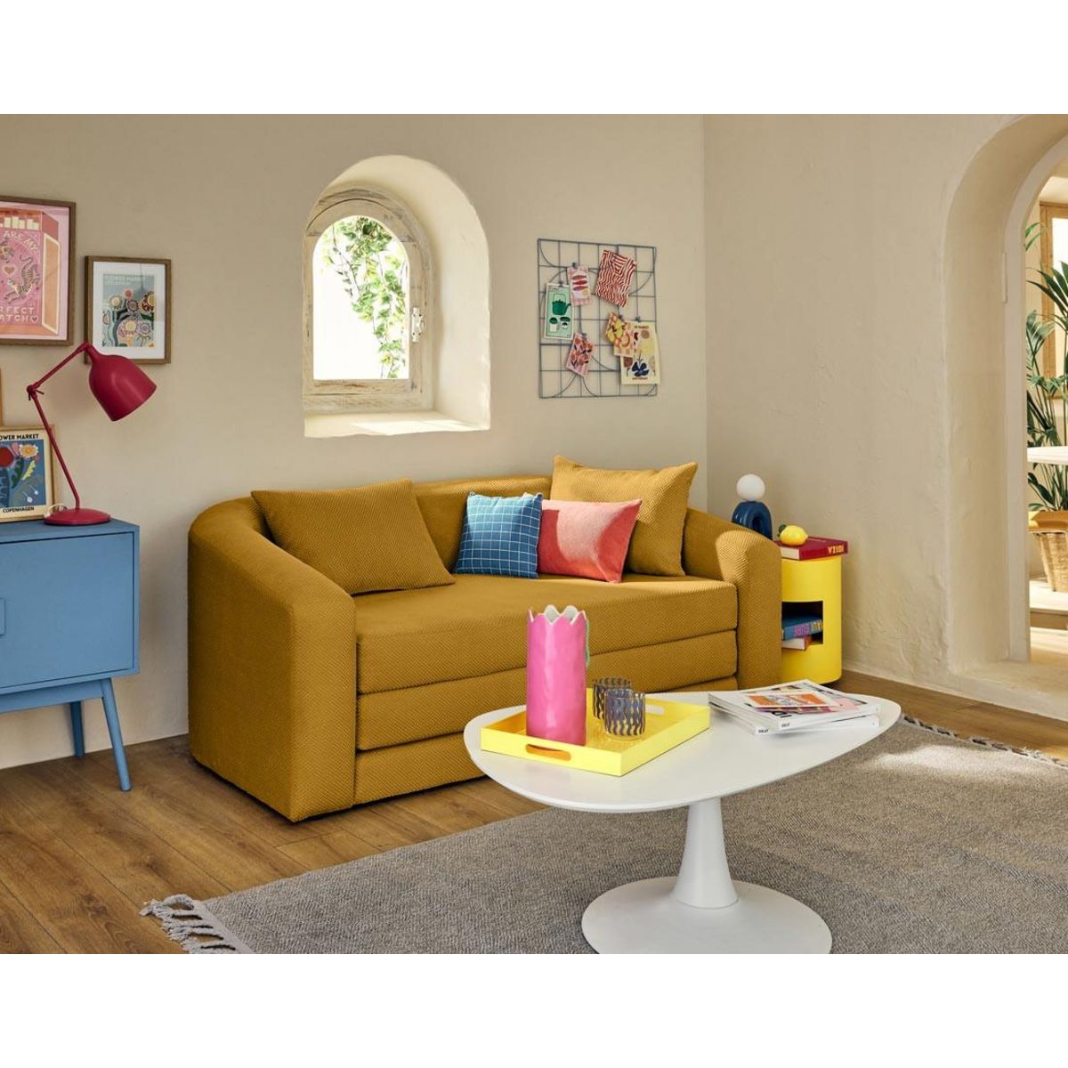 BEST MOBILIER Nuvia - canapé convertible déplimousse 2 places en velours texturé