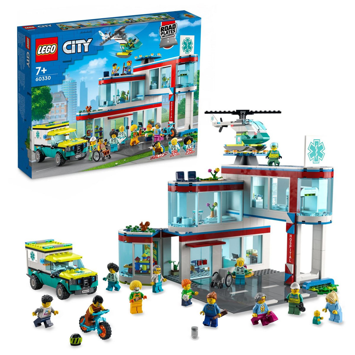 LEGO City 60330 L&rsquo;Hôpital, Set de Construction avec Jouet Ambulance pour Enfant dès 7 Ans