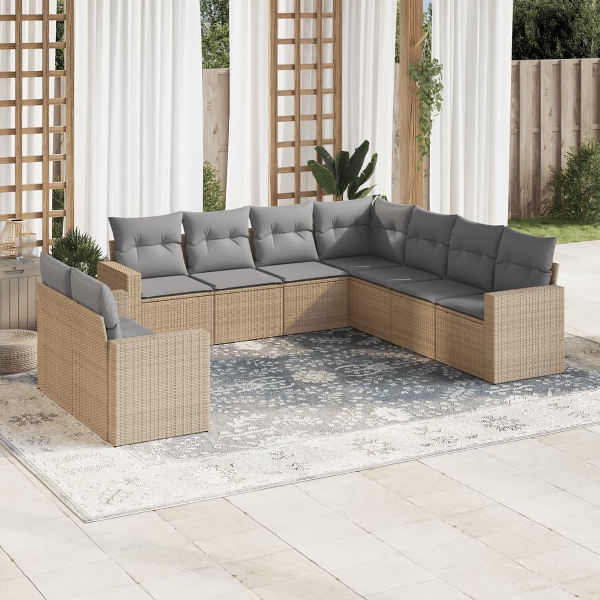 VIDAXL Salon de jardin avec coussins 9 pcs beige resine tressee