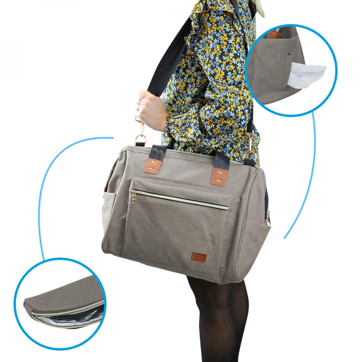 Monsieur Bébé Sac à langer multifonction pour bébé 12 poches avec trousse isotherme - 47 x 30 x 18.5 cm