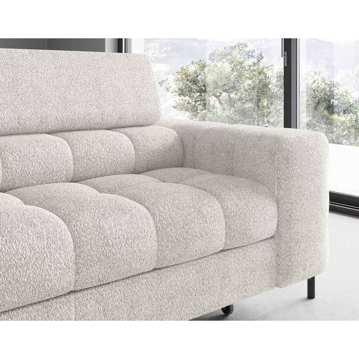 BEST MOBILIER Elisa - canapé d'angle gauche 5 places convertible avec coffre et têtières réglables en tissu bouclette