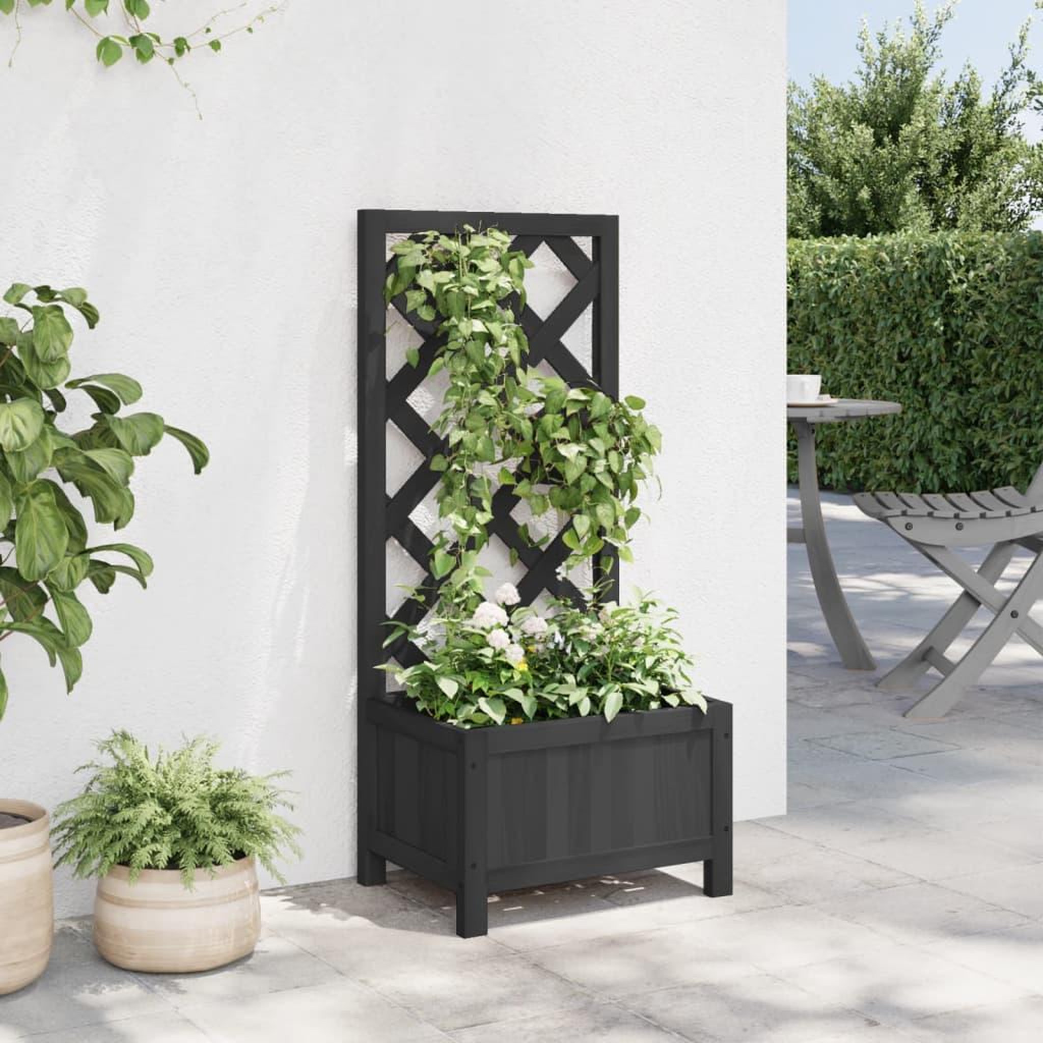 Voir la diapositive 3 : VIDAXL Jardiniere avec treillis noir bois massif de sapin