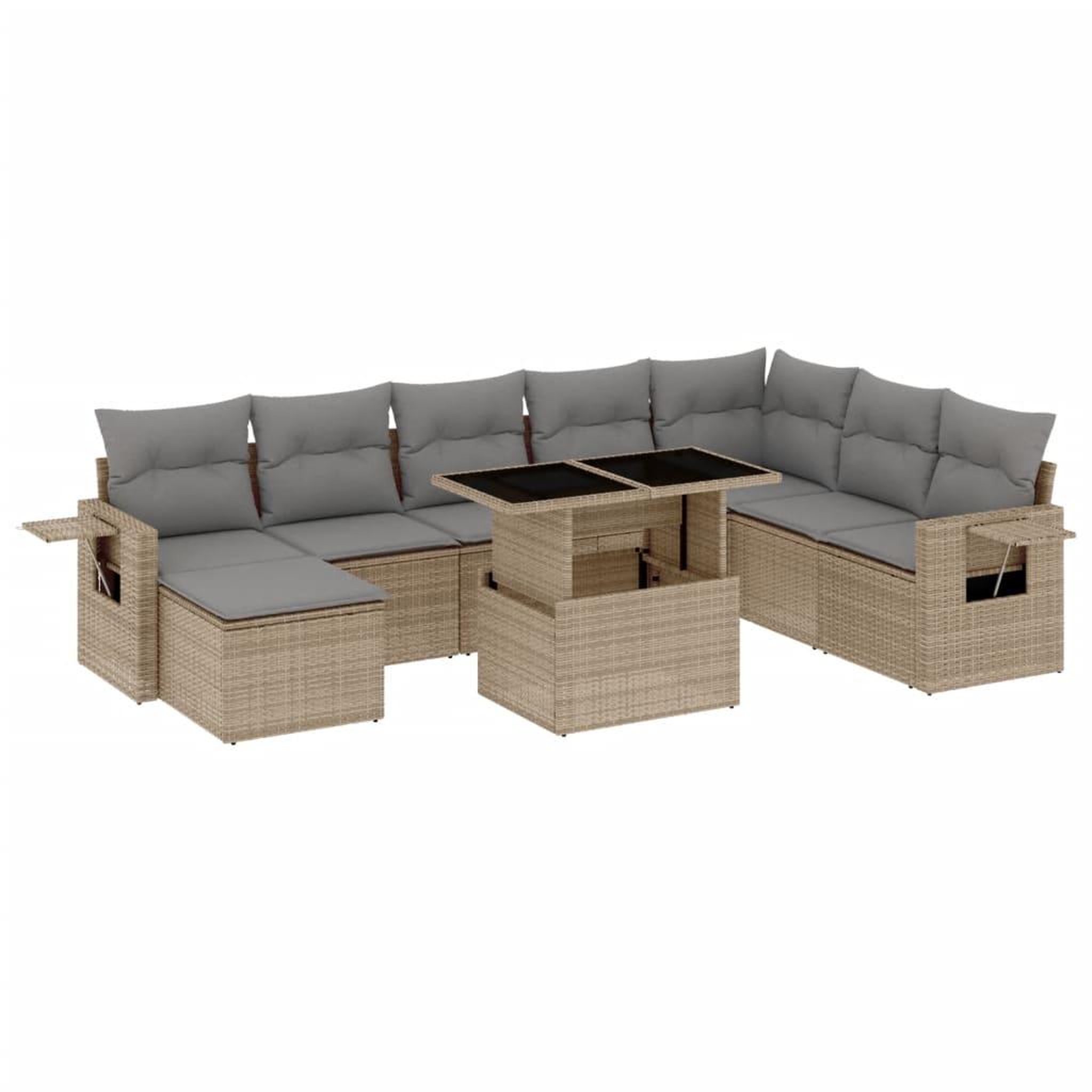 Voir la diapositive 2 : VIDAXL Salon de jardin avec coussins 9 pcs beige resine tressee