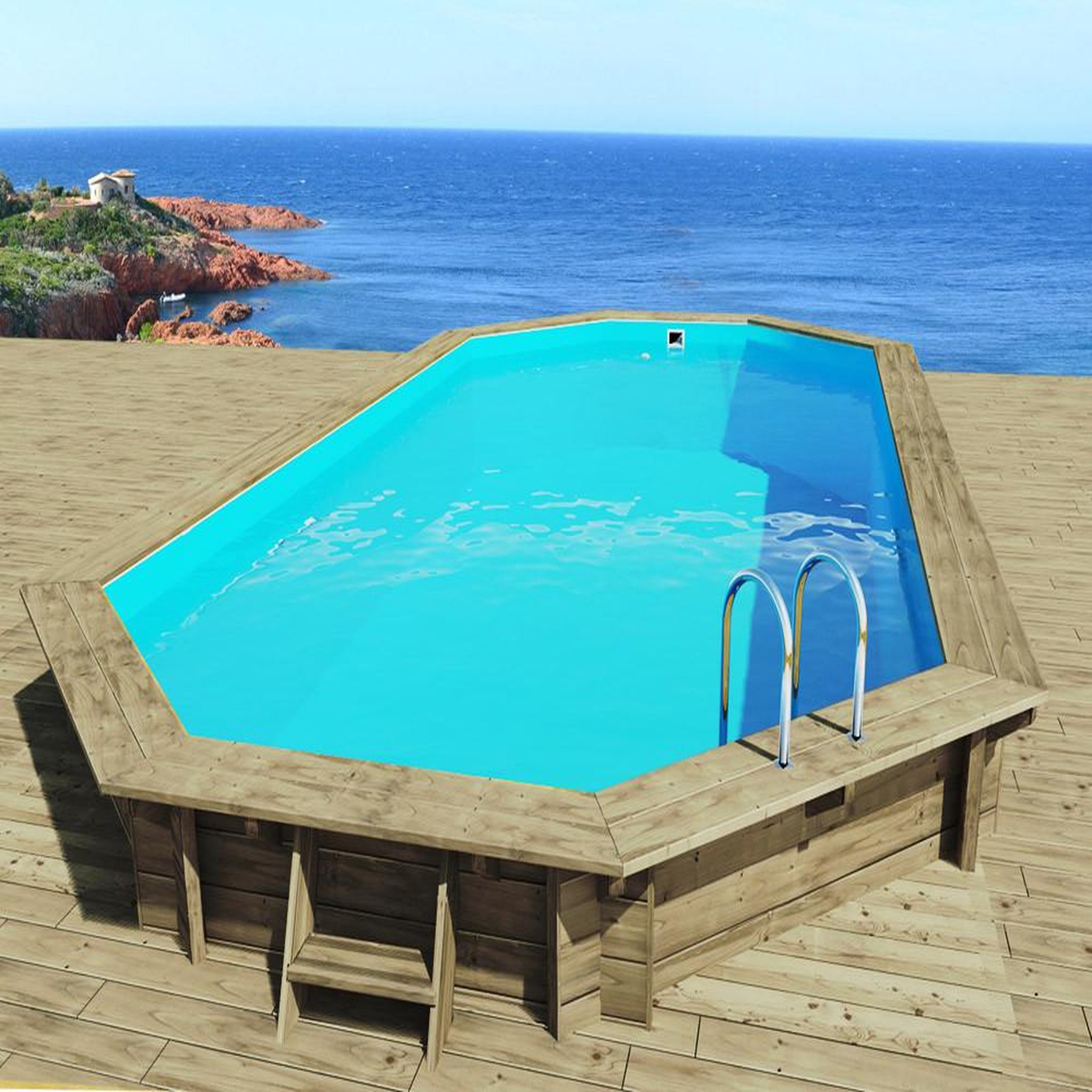 Habitat et Jardin Piscine bois   Sevilla 145   - 8.57 x 4.57 x 1.45 m + Bâche à bulles 180 µ + Bâche hiver 280 gr/m²