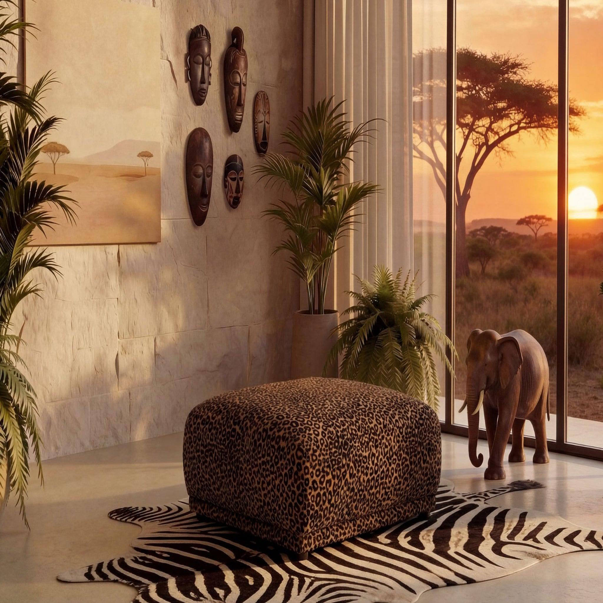 Voir la diapositive 2 : CASANOVA PARIS Rosalie - pouf en tissu imprimé animalier 102x83x46