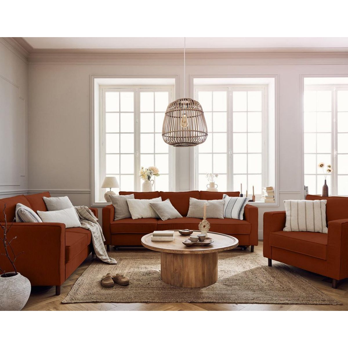 LISA DESIGN Jake - canapé 2 places en velours côtelé - pieds bois foncé