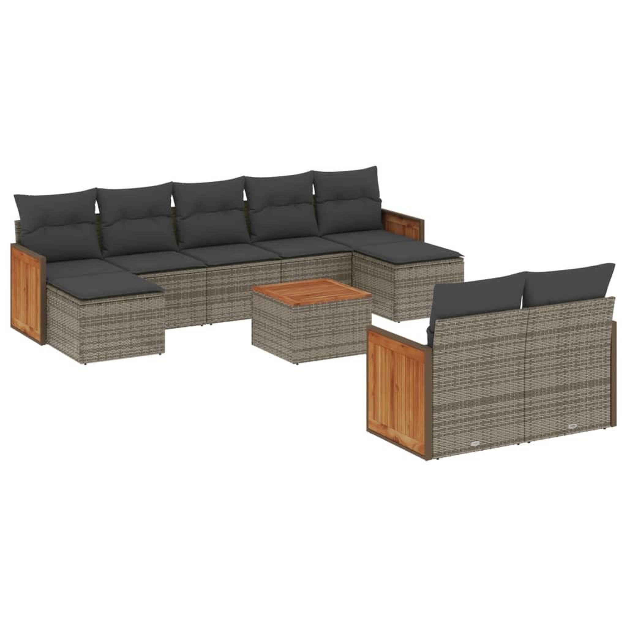 Voir la diapositive 2 : VIDAXL Salon de jardin avec coussins 10 pcs gris resine tressee