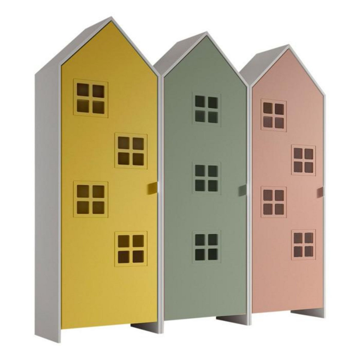 Paris Prix Pack - 3 Armoires Enfant  Casami Bruges  171cm Jaune, Vert & Rose