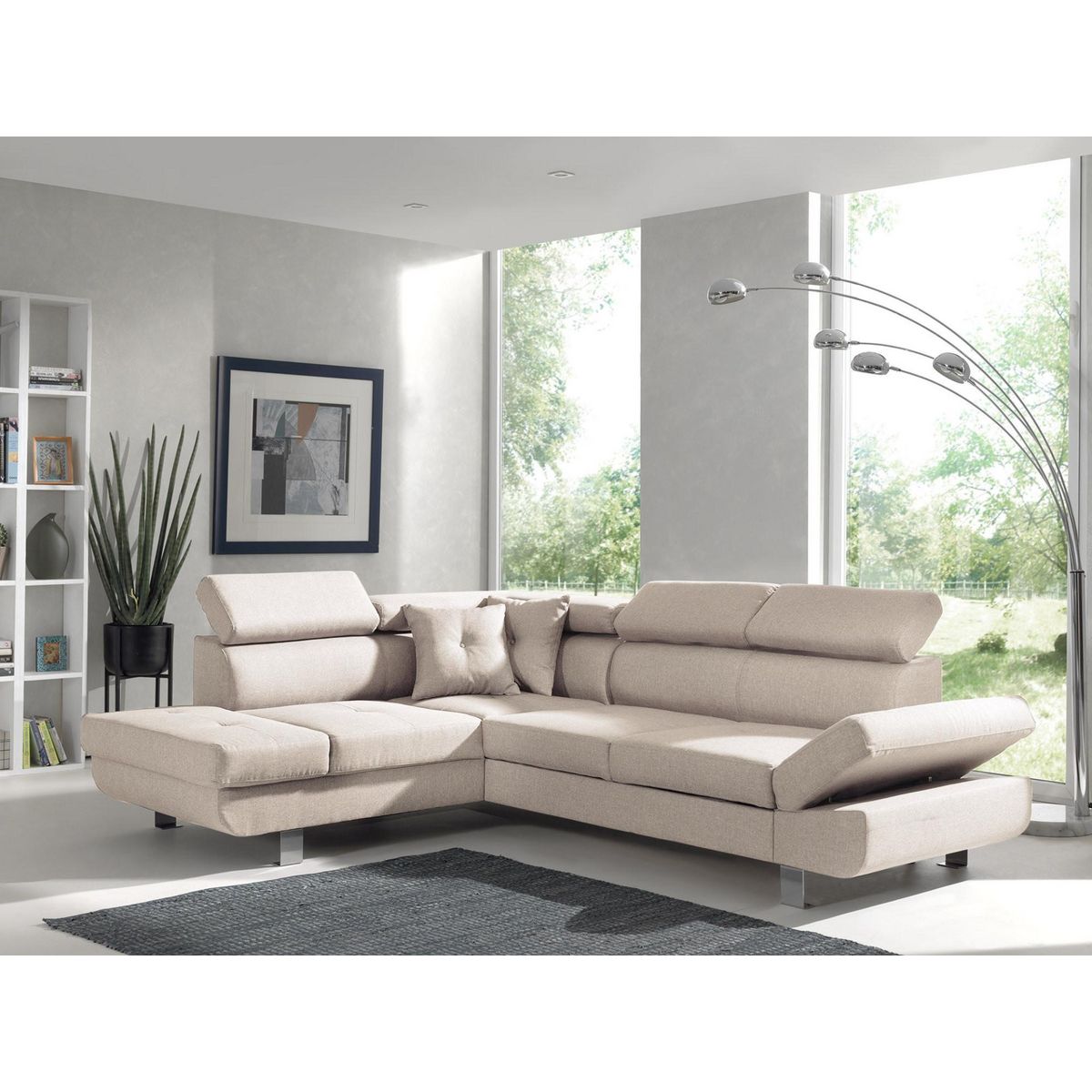 BEST MOBILIER Lisbona - canapé d'angle gauche convertible - 5 places - avec têtières