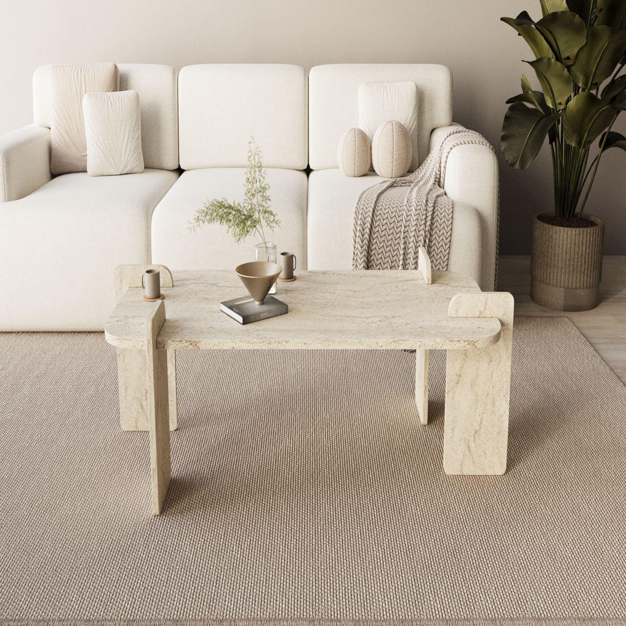Voir la diapositive 3 : Habitat et Jardin Table basse en bois  lovge  120 x 60 x 35 cm - travertin