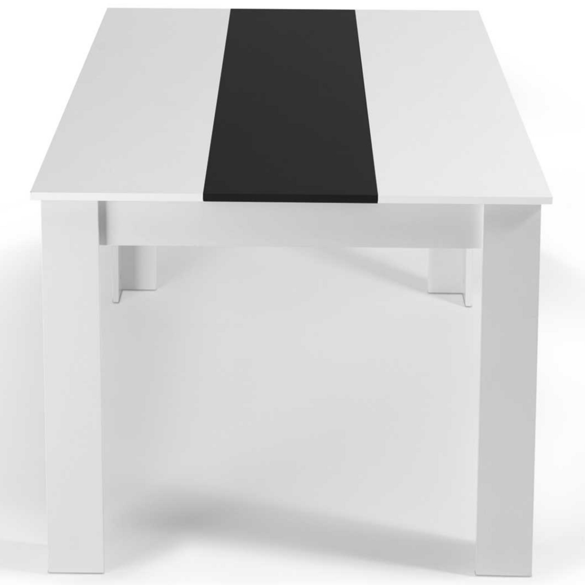 ID MARKET Ensemble table à manger GEORGIA 140 cm blanche et noire et 6 chaises ROMANE noires liseré blanc
