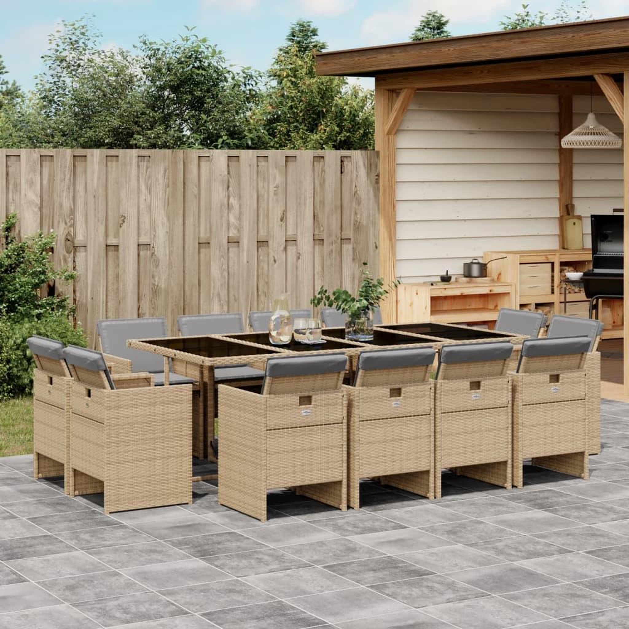 VIDAXL Ensemble a manger de jardin coussins 13 pcs melange beige rotin