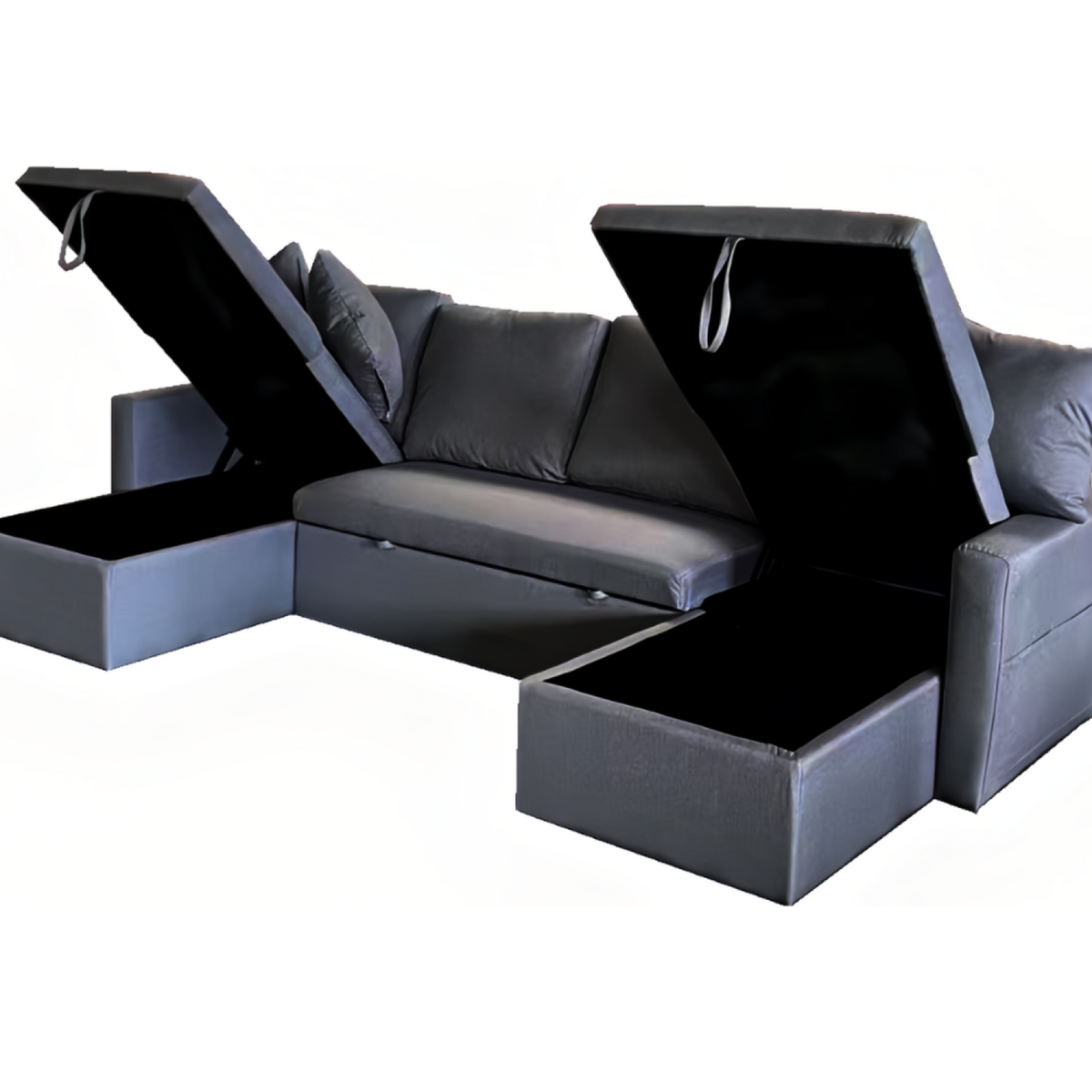 CONCEPT USINE Canapé panoramique convertible avec coffre 4 places en tissu - gris foncé MAHÉ