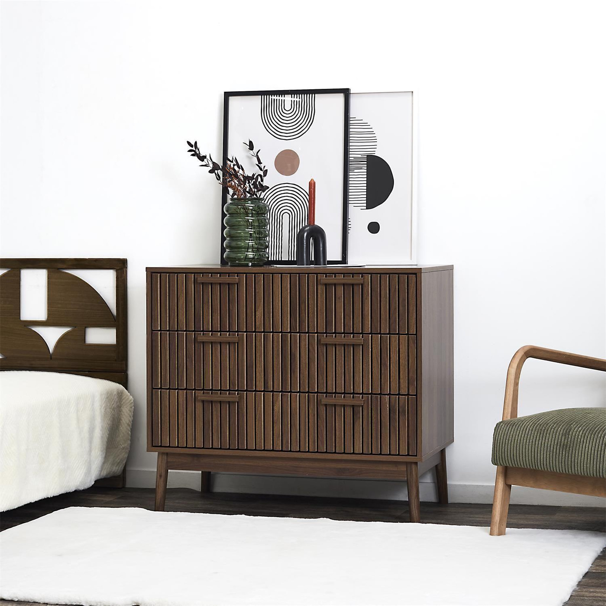 Voir la diapositive 2 : The Home Deco Factory Commode 3 tiroirs effet bois foncé saulk - marron