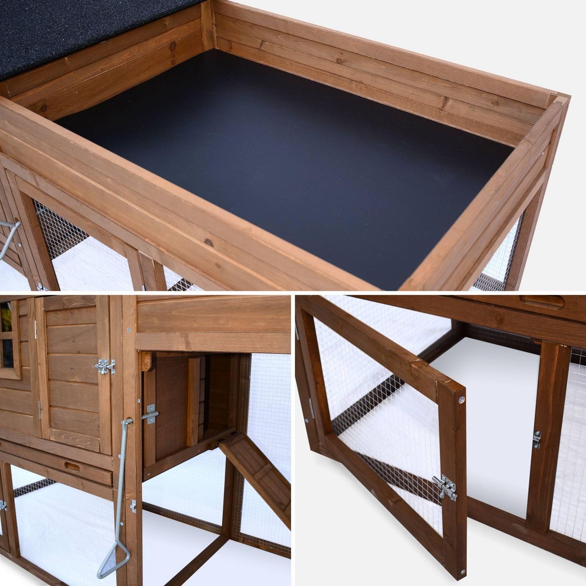 SWEEEK Poulailler en bois avec carré potager CAMPINE. 3 poules. cage à poule avec enclos. poulailler avec jardinière