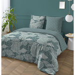 FUTURE HOME Parure de lit 2 personnes imprimé feuillage réversible. Coloris disponibles : Vert