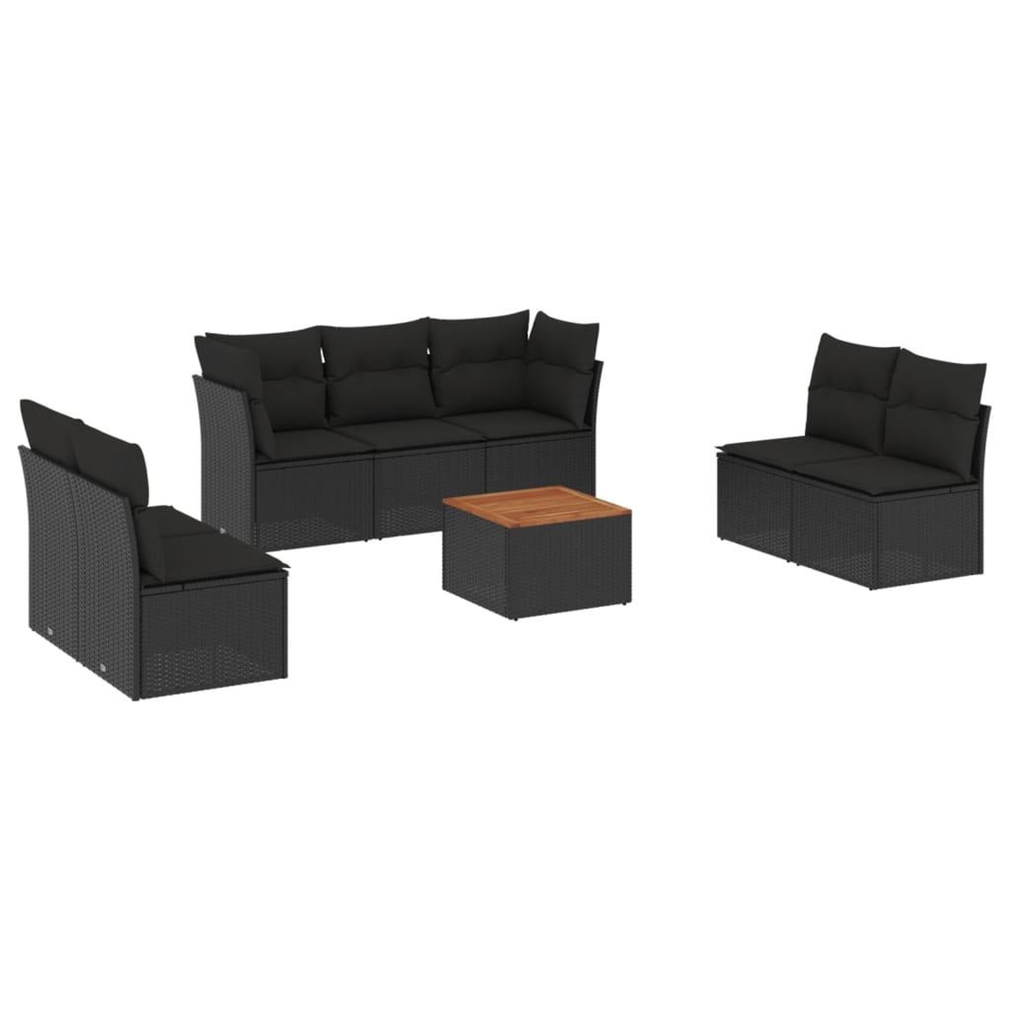 Voir la diapositive 2 : VIDAXL Salon de jardin 8 pcs avec coussins noir resine tressee