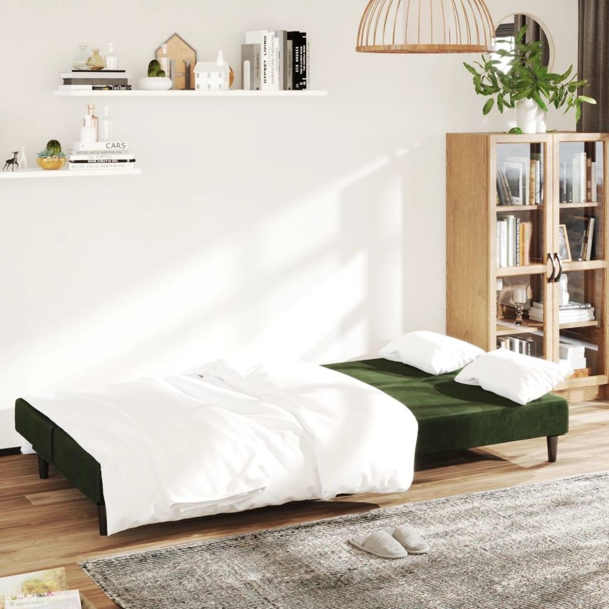 Voir la diapositive 3 : VIDAXL Canape-lit a 2 places vert fonce velours