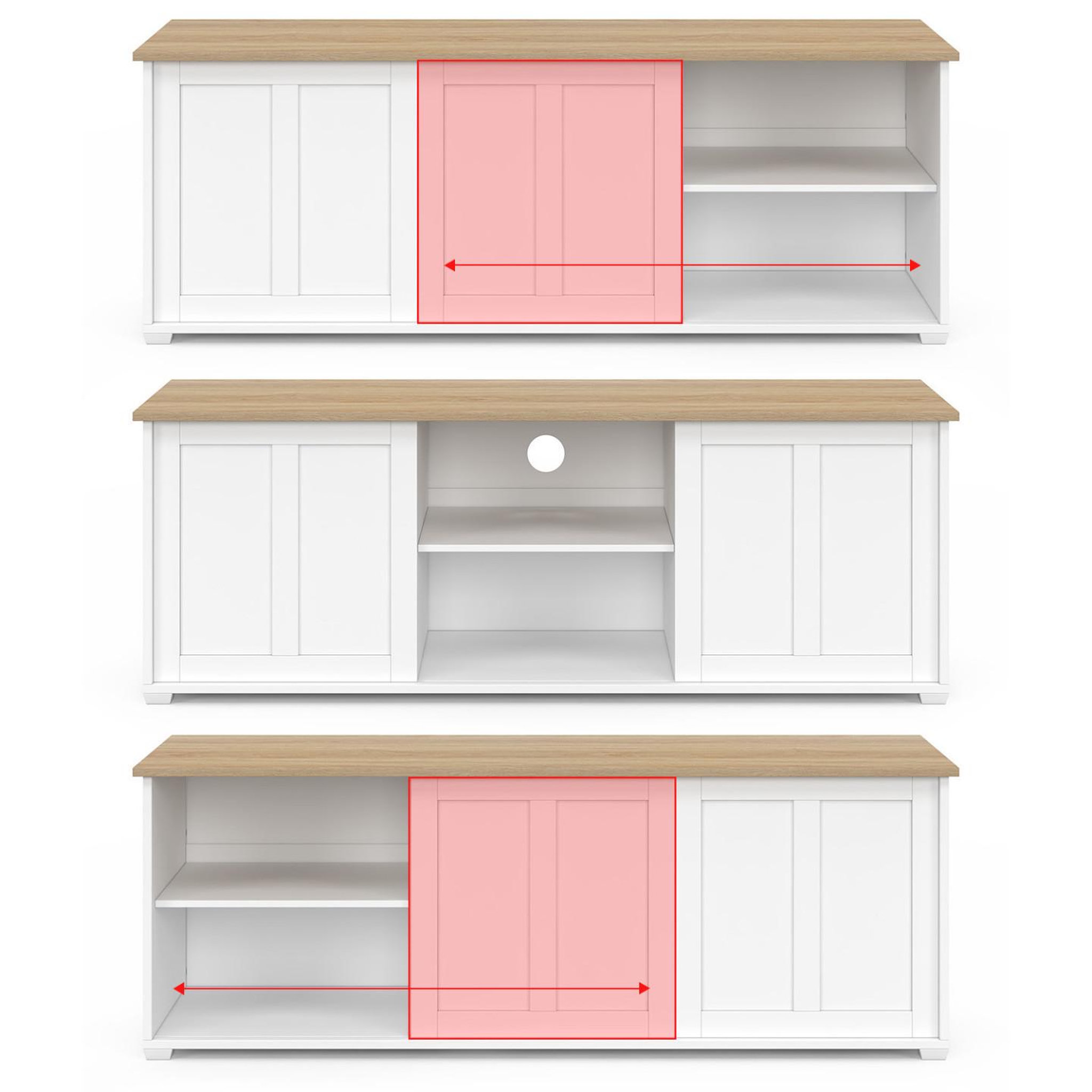 Voir la diapositive 4 : ID MARKET Meuble tv 140 cm  jango 2 portes coulissantes blanc et plateau bois