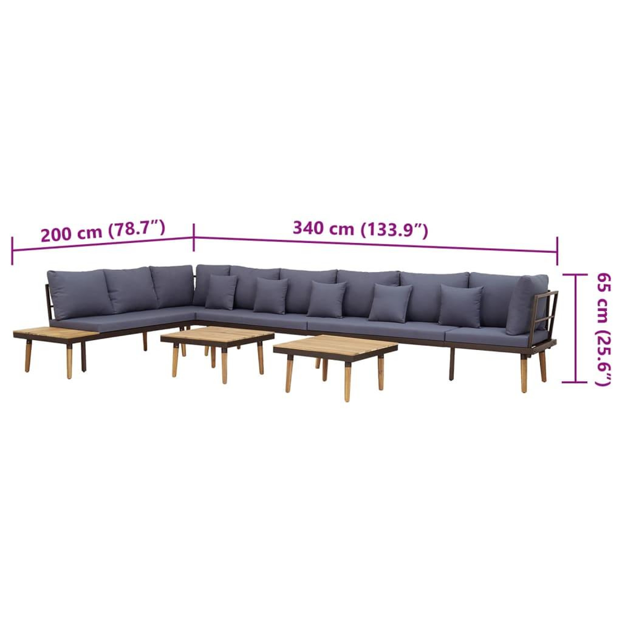 Voir la diapositive 6 : VIDAXL Salon de jardin a 8 places avec coussins Bois d'acacia solide