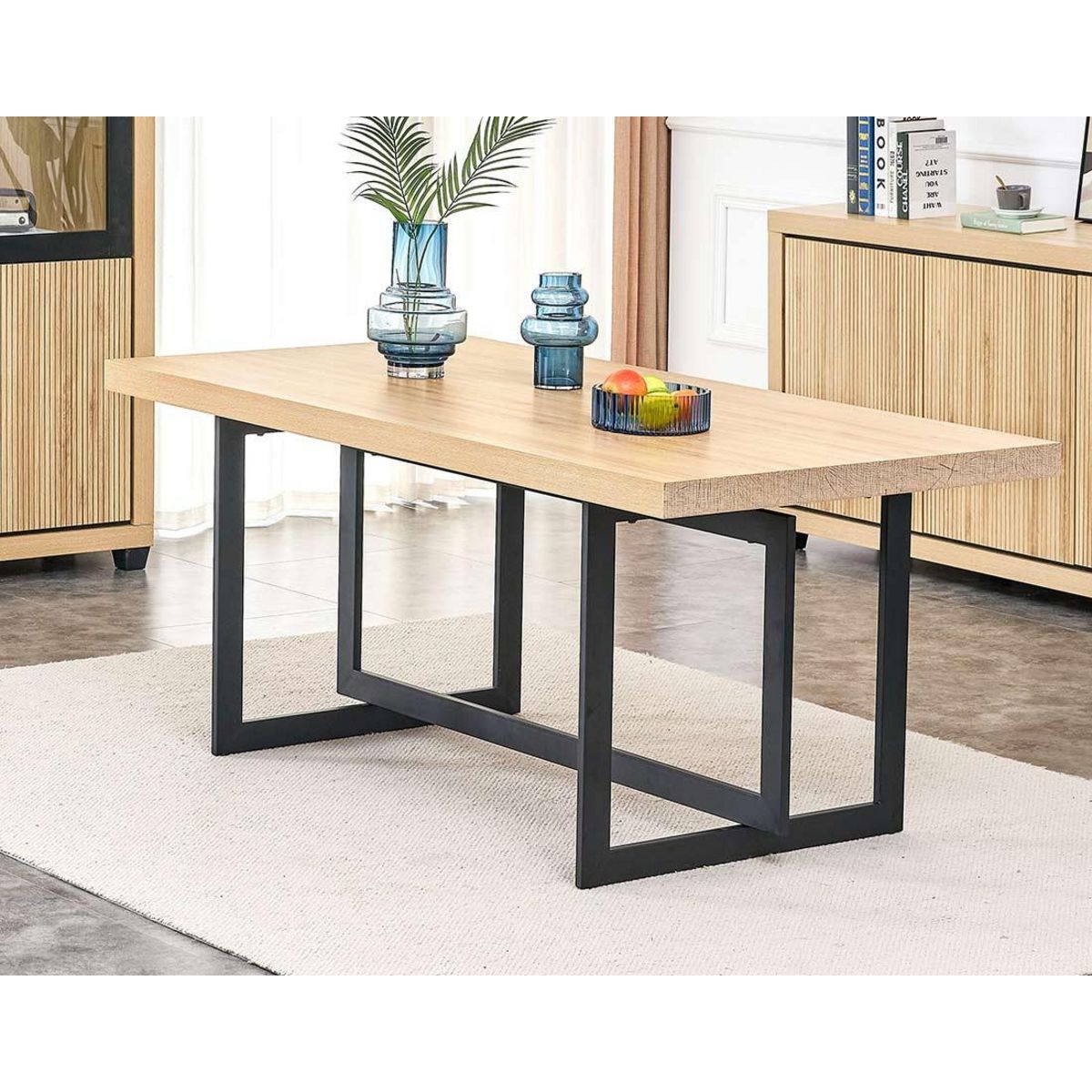 BEST MOBILIER Linnea - table à manger - effet bois et noir - 6 personnes