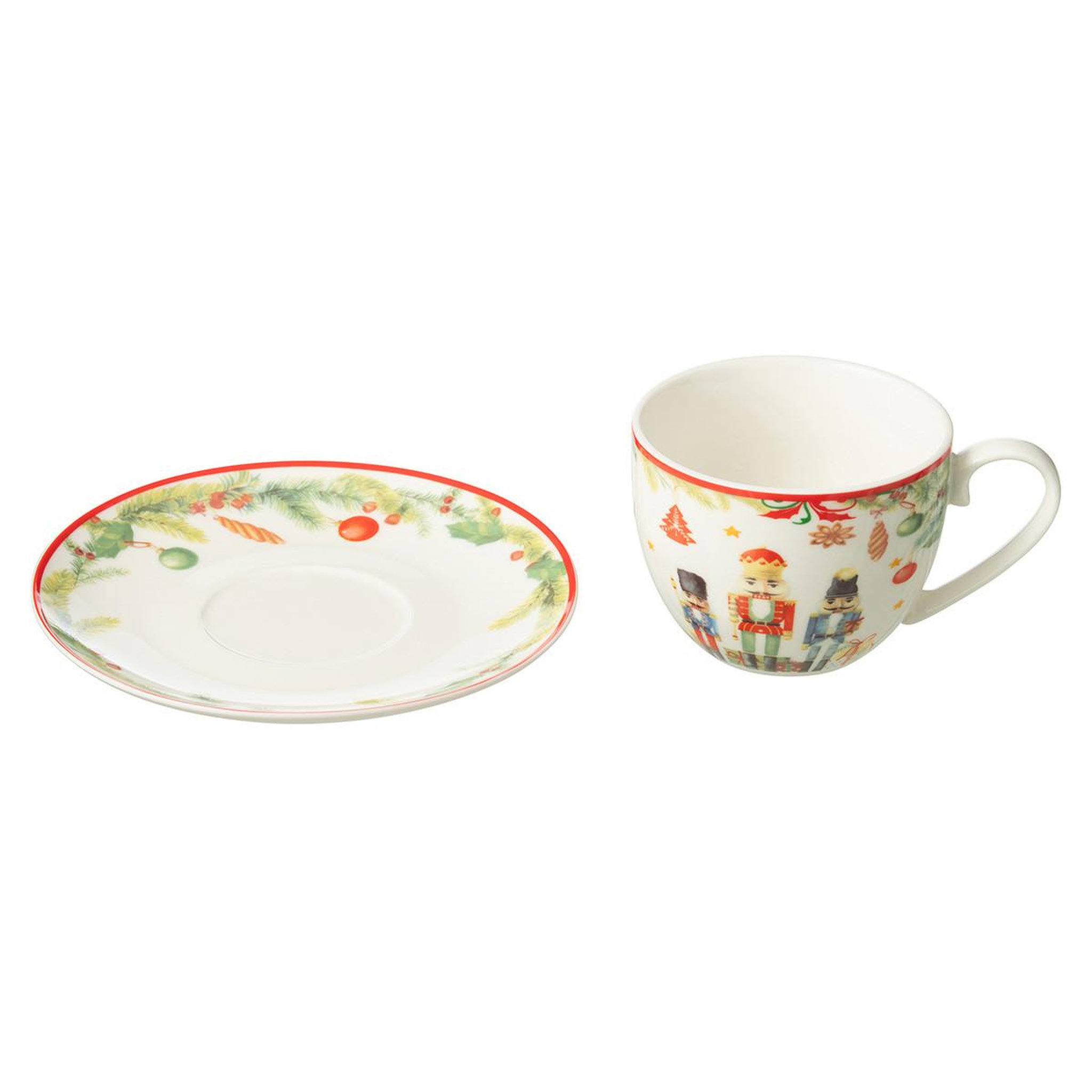 Voir la diapositive 2 : J-LINE Lot de 4 tasses à thé & sous-tasses  casse-noisette  22cl blanc