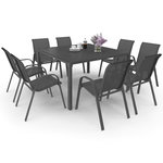 ID MARKET Salon de jardin MADRID table carrée 130 CM et 8 chaises empilables gris anthracite