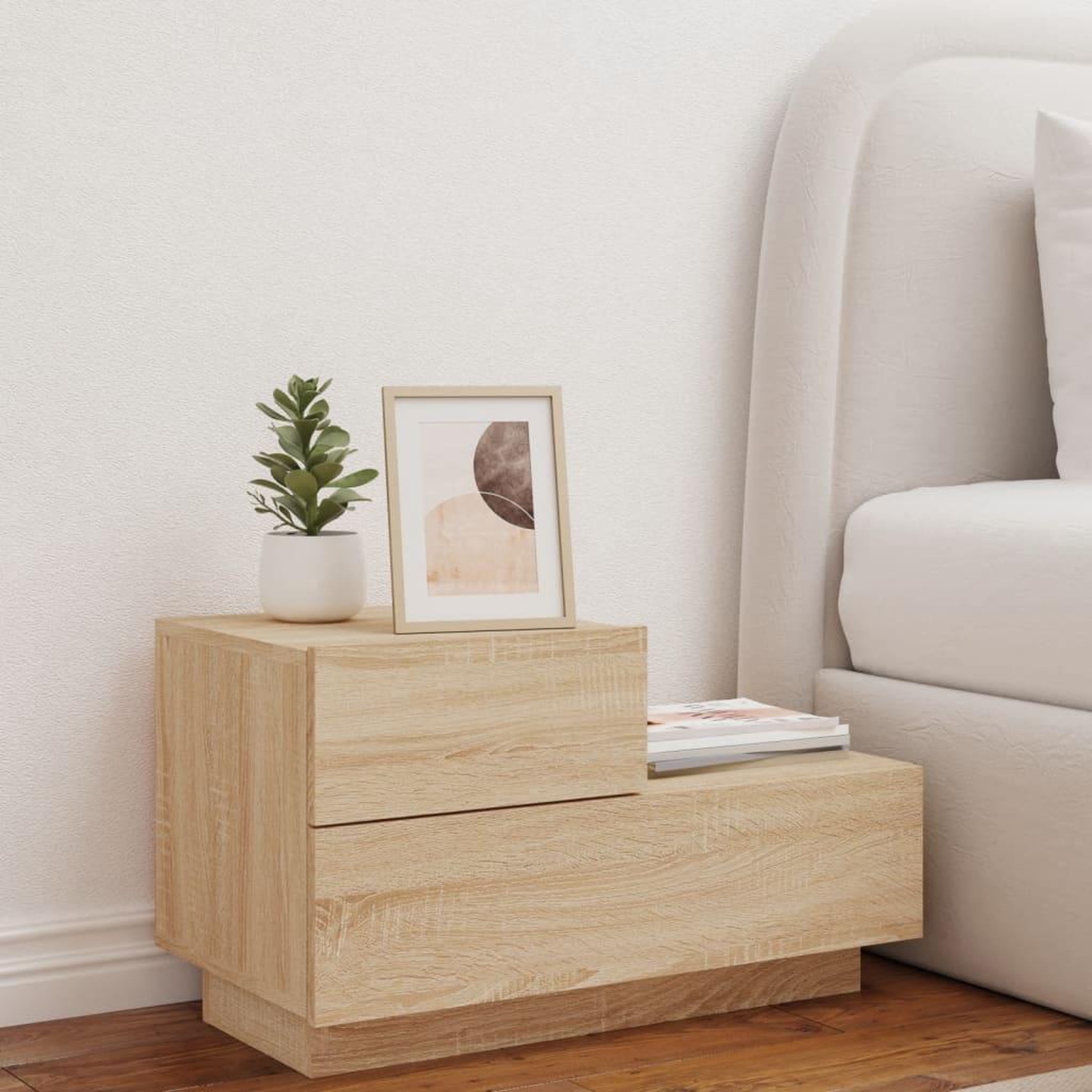 Voir la diapositive 3 : VIDAXL Table de chevet avec lumieres LED chene sonoma 70x36x40,5 cm