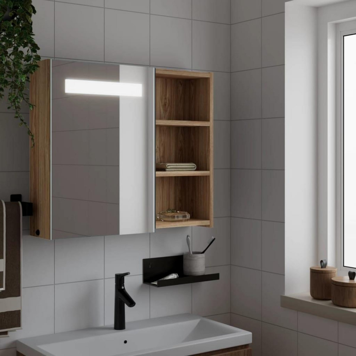 VIDAXL Armoire de salle de bain a miroir avec LED chene 60x13x52 cm