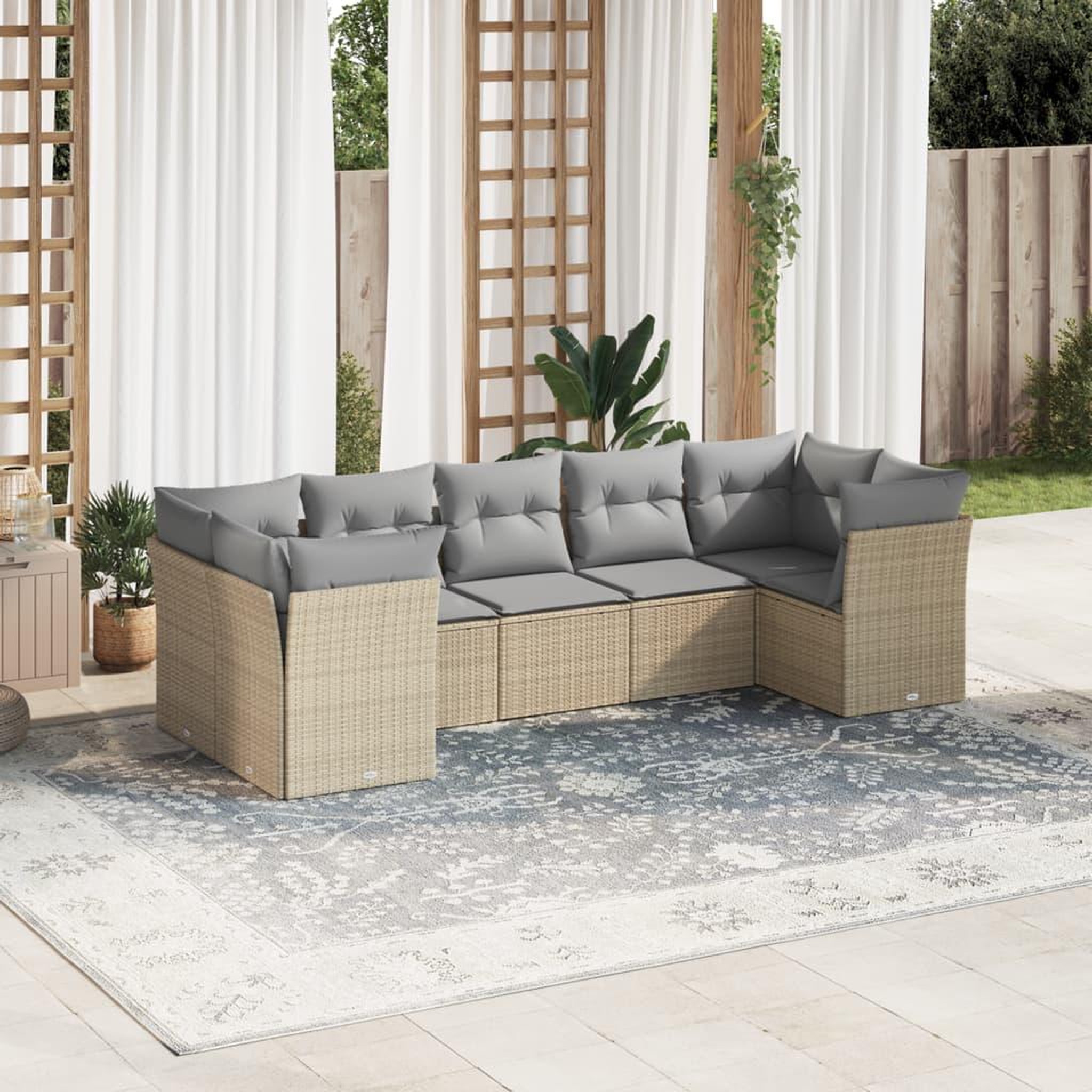 VIDAXL Salon de jardin avec coussins 7 pcs beige resine tressee