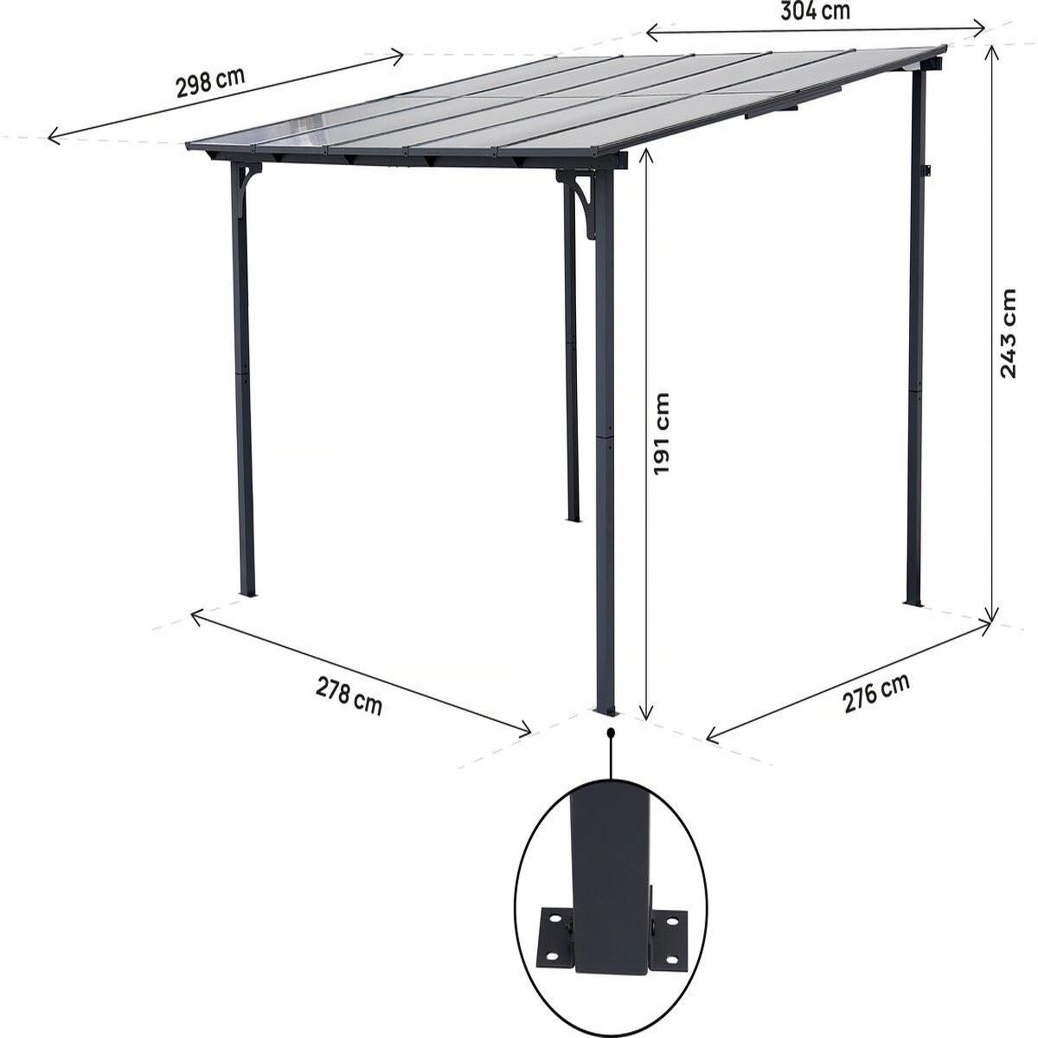 Voir la diapositive 3 : Habitat et Jardin Pergola tonnelle adossée  marvin  - 3 x 3 m - 304 x 298 x 243 cm - gris foncé