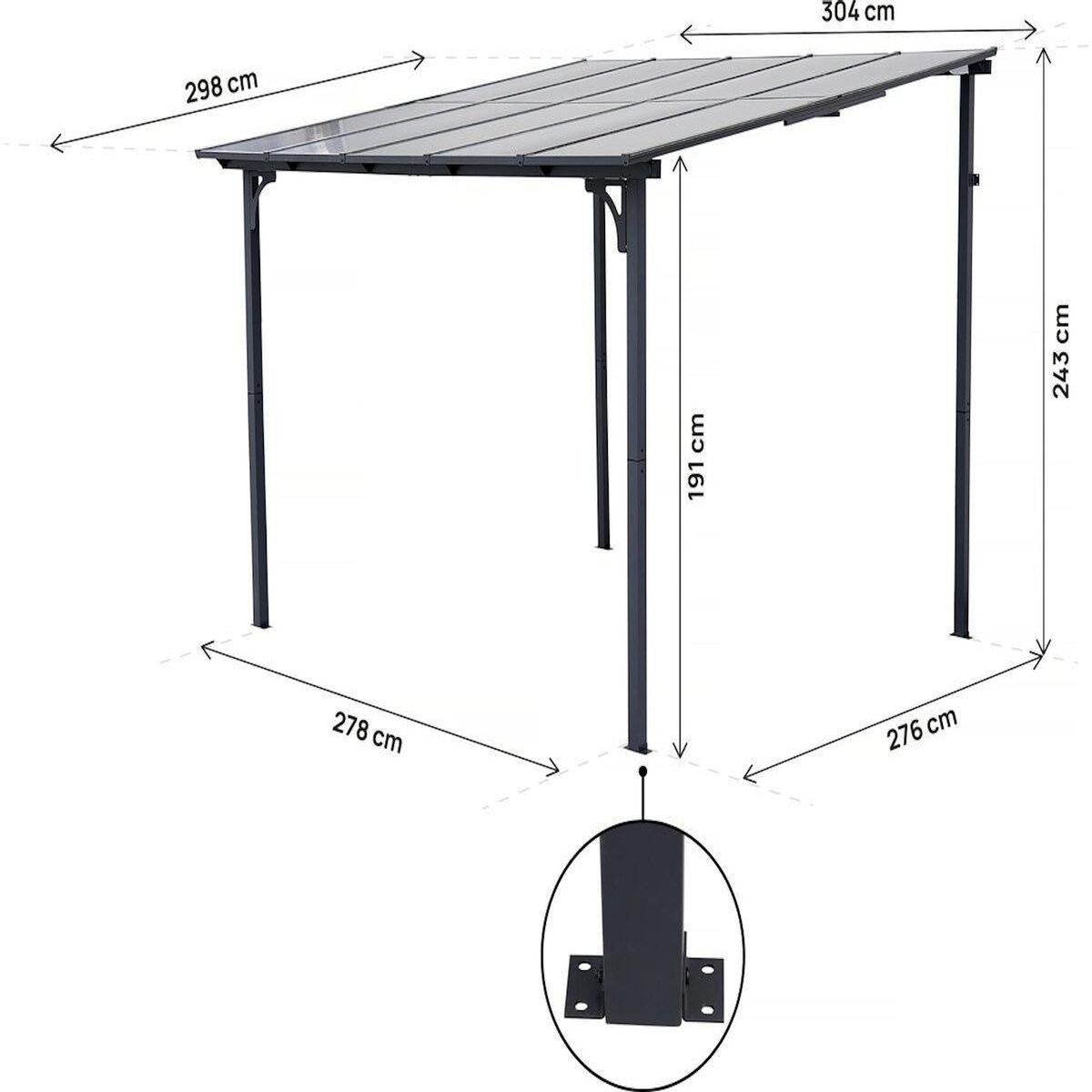 Habitat et Jardin Pergola tonnelle adossée  Marvin  - 3 x 3 m - 304 x 298 x 243 cm - Gris foncé