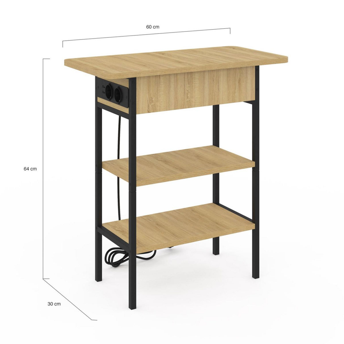 ID MARKET Table d'appoint - chevet avec multiprise DETROIT design industriel