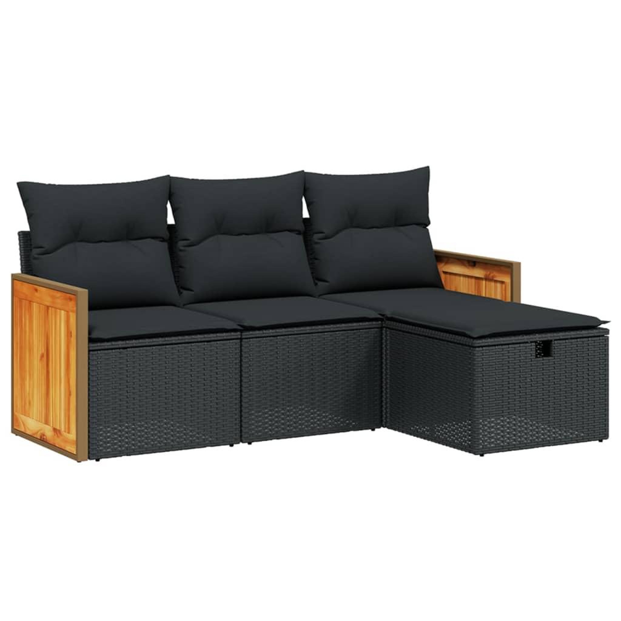 Voir la diapositive 2 : VIDAXL Salon de jardin 4 pcs avec coussins noir resine tressee